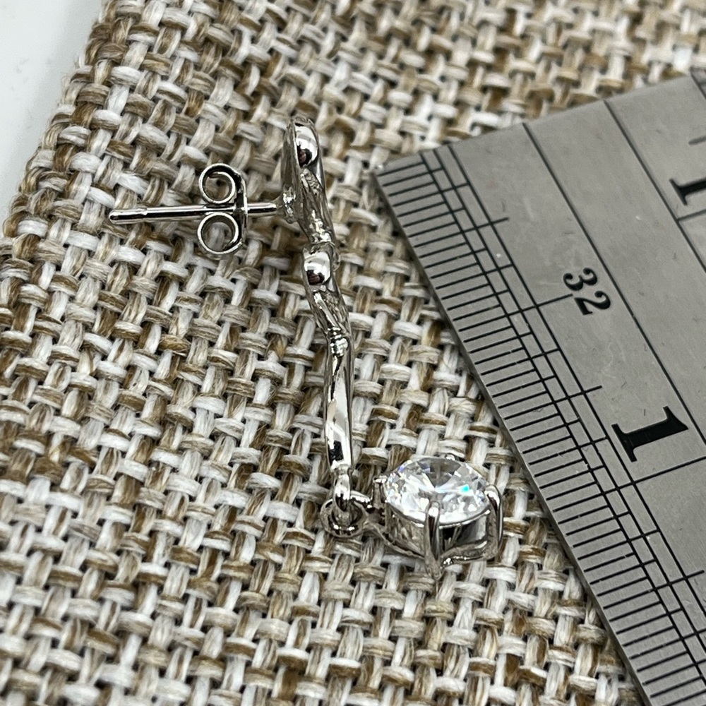 Unique Diamonique Sterling Silver 925 Earrings – 1" Length, 4.6g - Picture 16 of 17